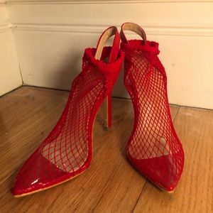 Red Fishnet Heels